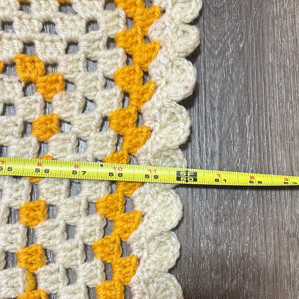 Handmade Crochet Cottagecore Afghan Blanket Orange Retro Granny Square Large VTG - Picture 4 of 7